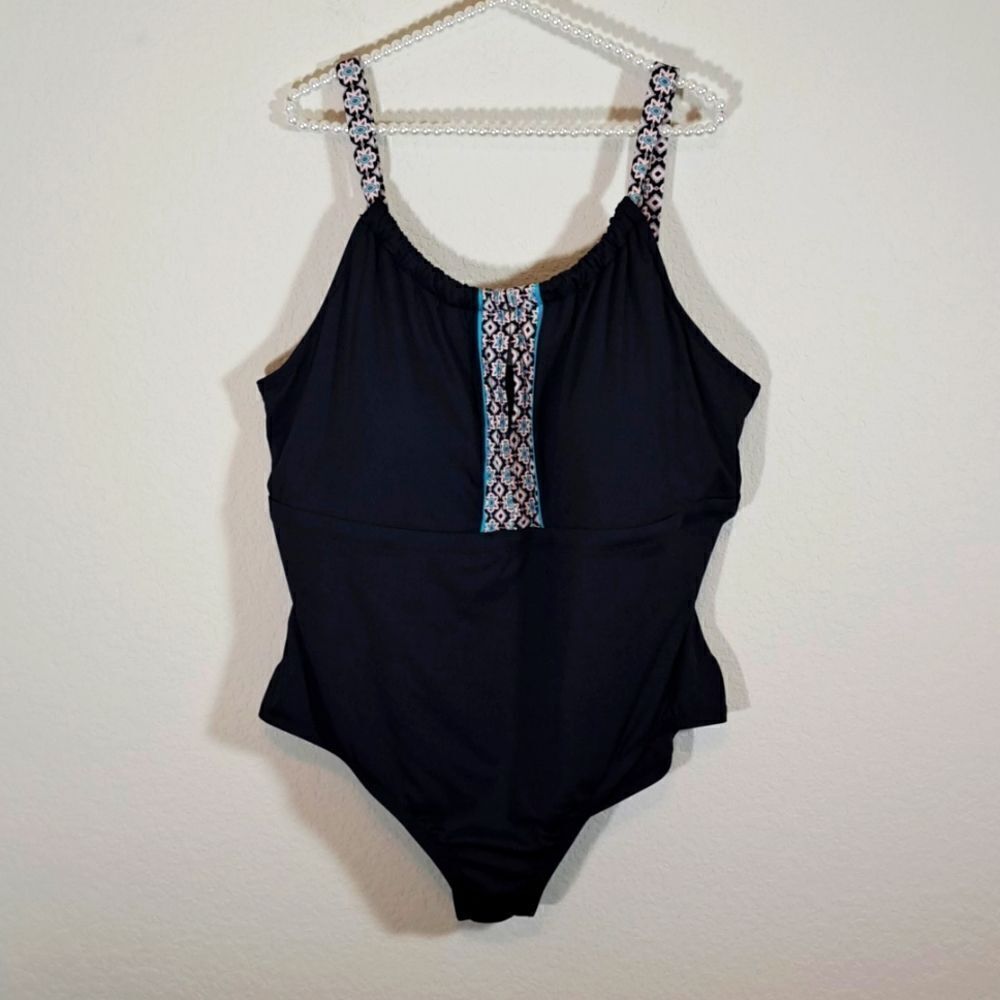 Beach House Women’s Swimsuit Black Turquoise Trim Blair Spiced One Piece 24W